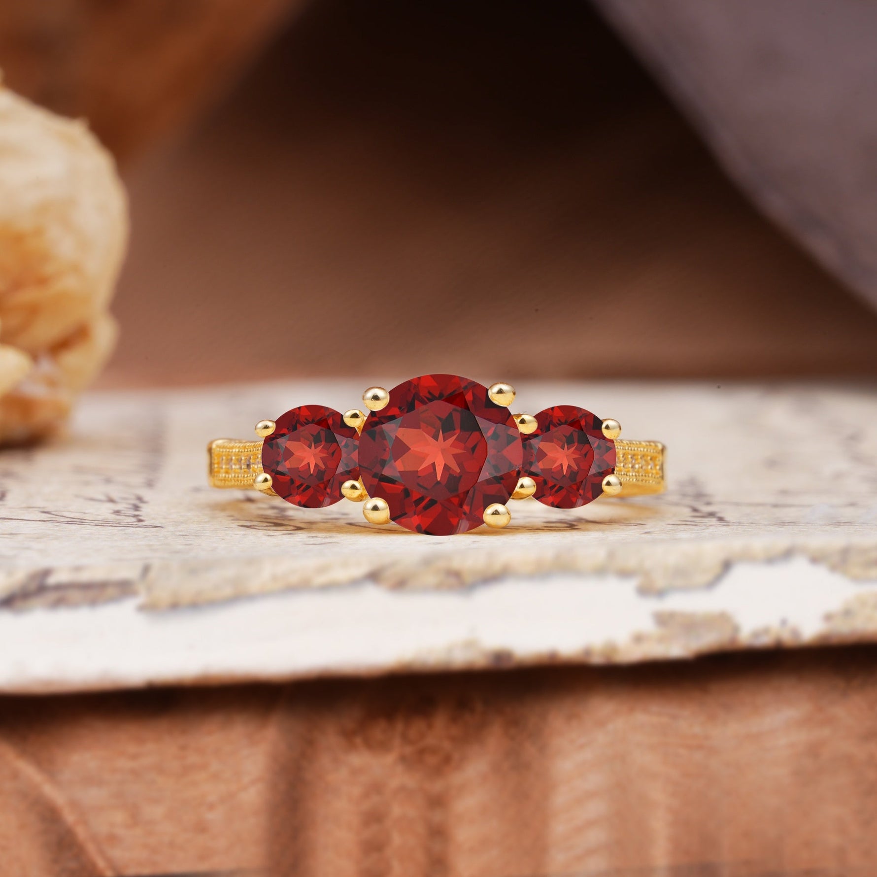 Vintage Mixed Cut Garnet Eternity Wedding Band - Additional view