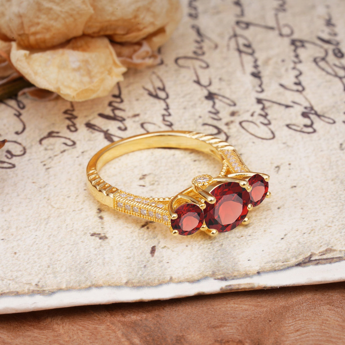 Vintage Mixed Cut Garnet Eternity Wedding Band - Additional view