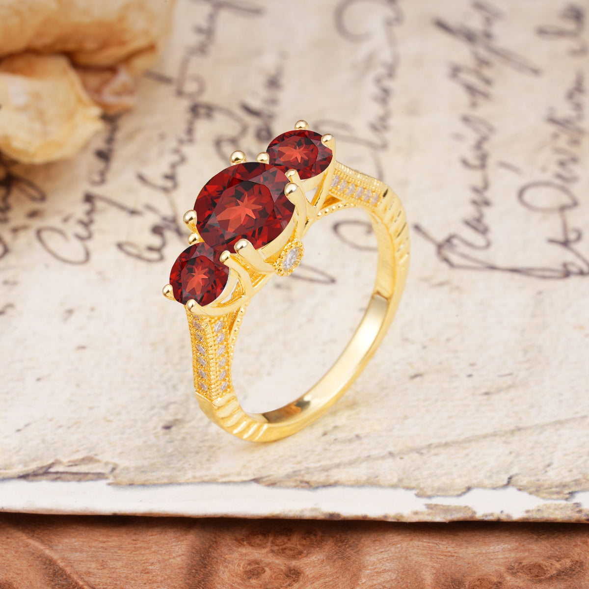 Vintage Mixed Cut Garnet Eternity Wedding Band - Additional view