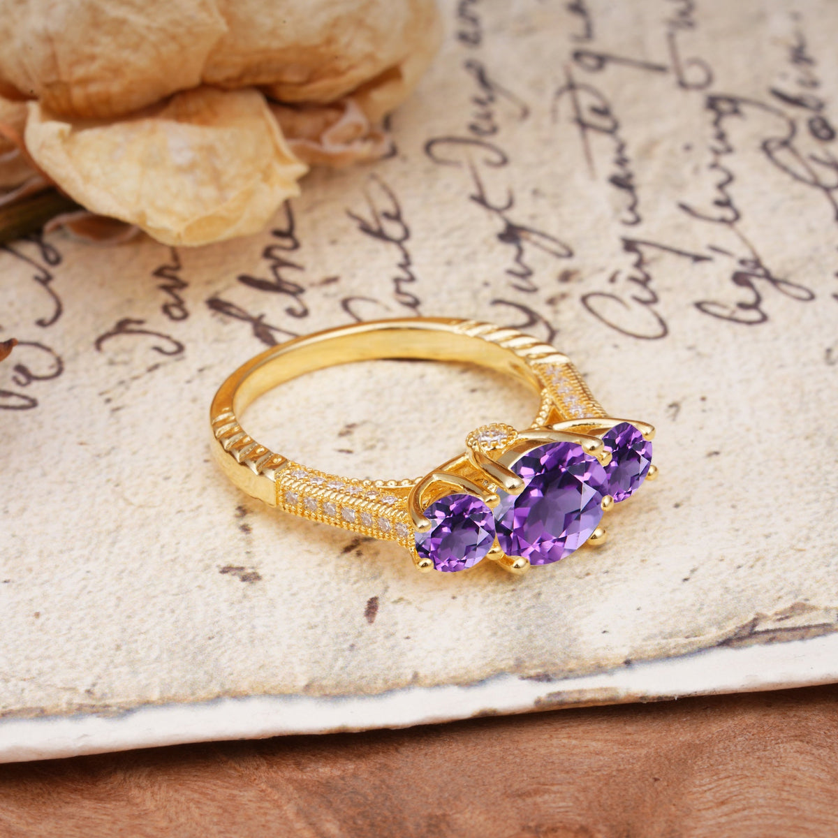 Vintage Mixed Cut Amethyst Eternity Wedding Band - Additional view