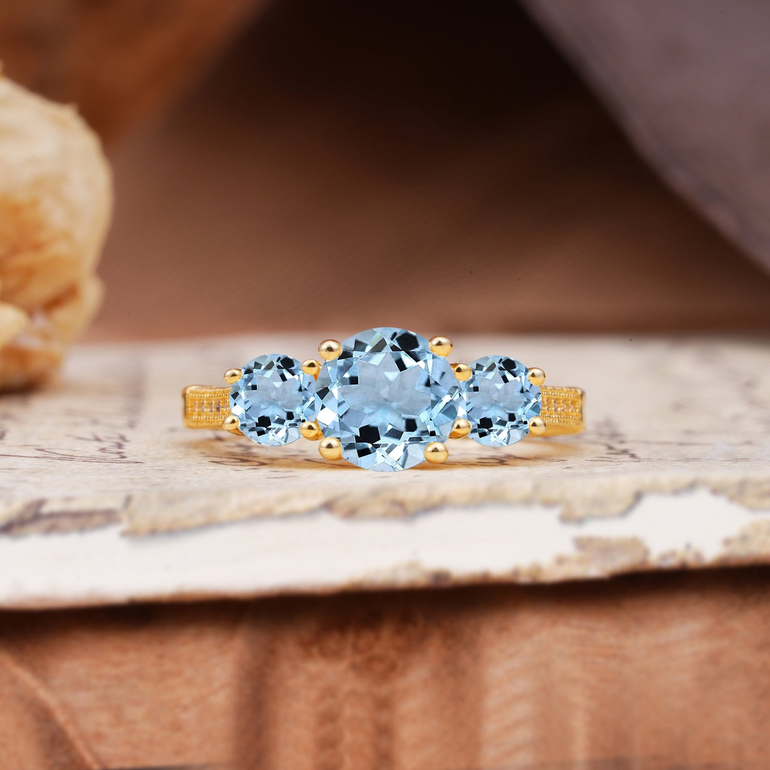 Vintage Mixed Cut Aquamarine Eternity Wedding Band