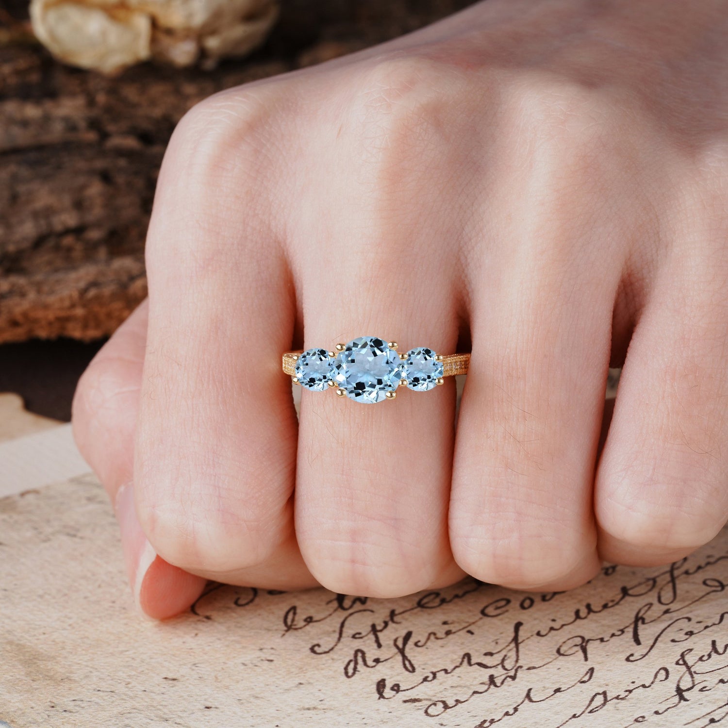 Vintage Mixed Cut Aquamarine Eternity Wedding Band
