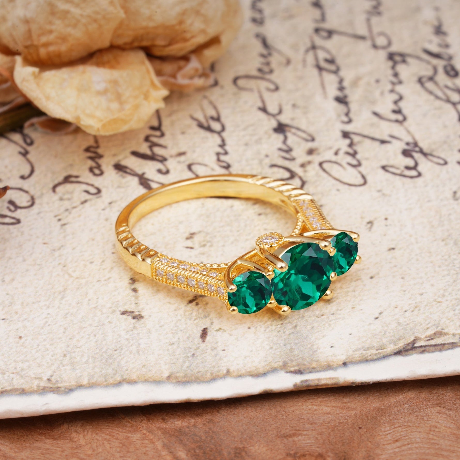 Vintage Mixed Cut Emerald Eternity Wedding Band - Additional view