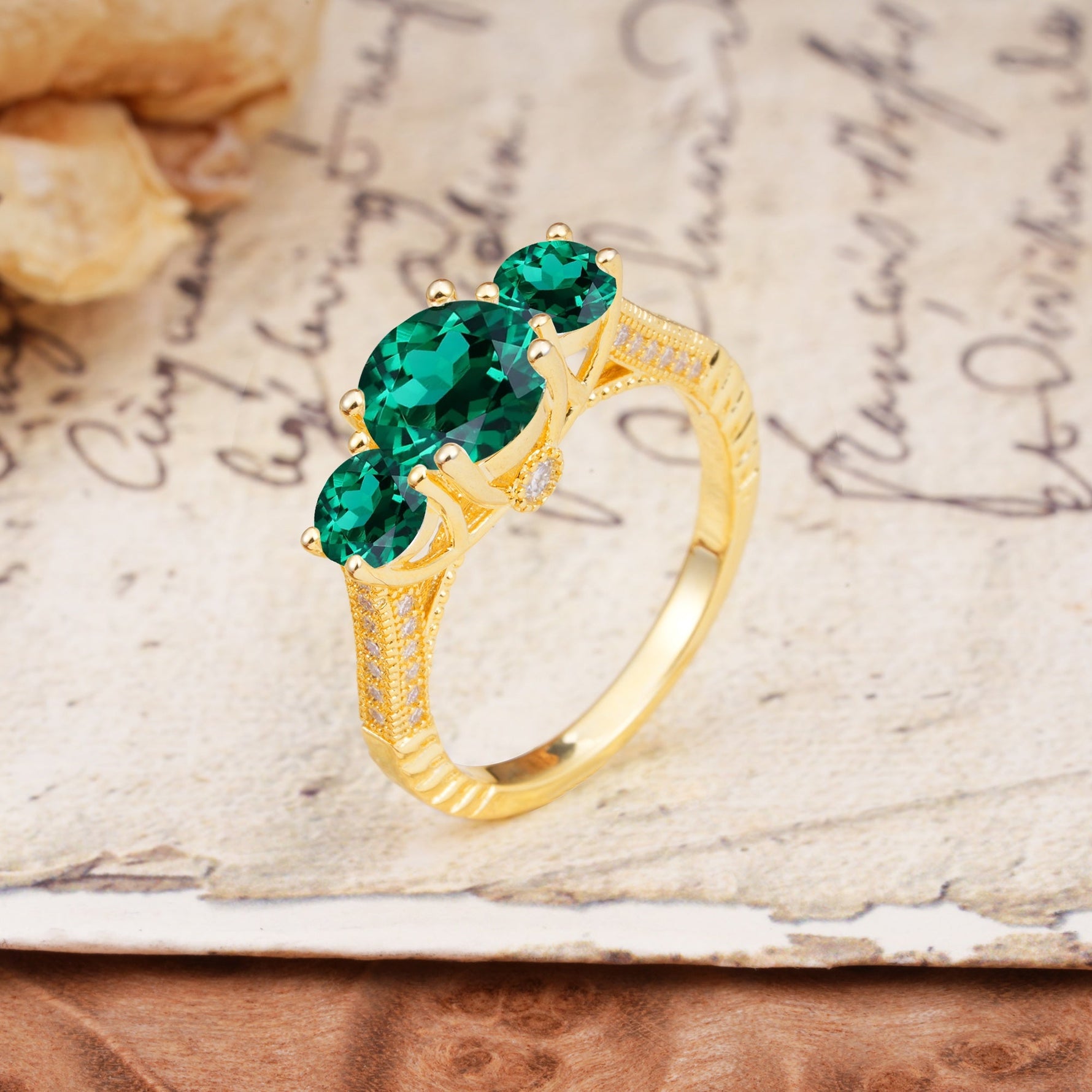 Vintage Mixed Cut Emerald Eternity Wedding Band - Additional view