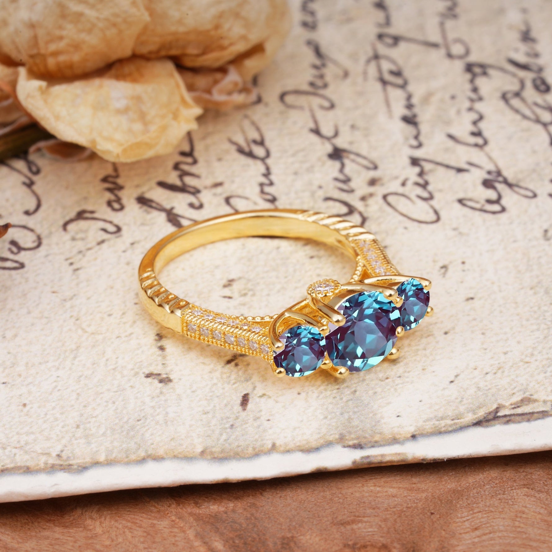 Vintage Mixed Cut Alexandrite Eternity Wedding Band - Additional view