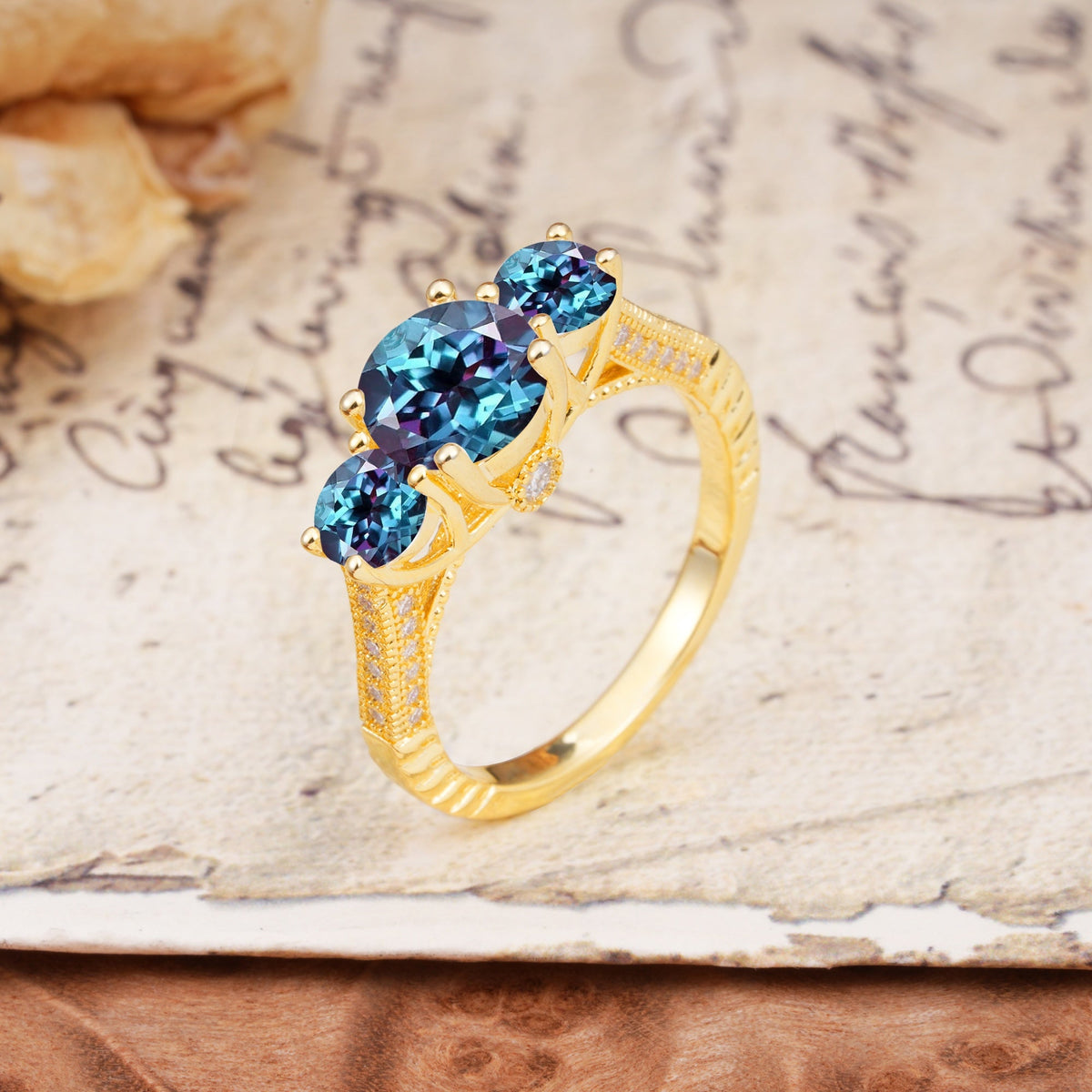 Vintage Mixed Cut Alexandrite Eternity Wedding Band - Additional view
