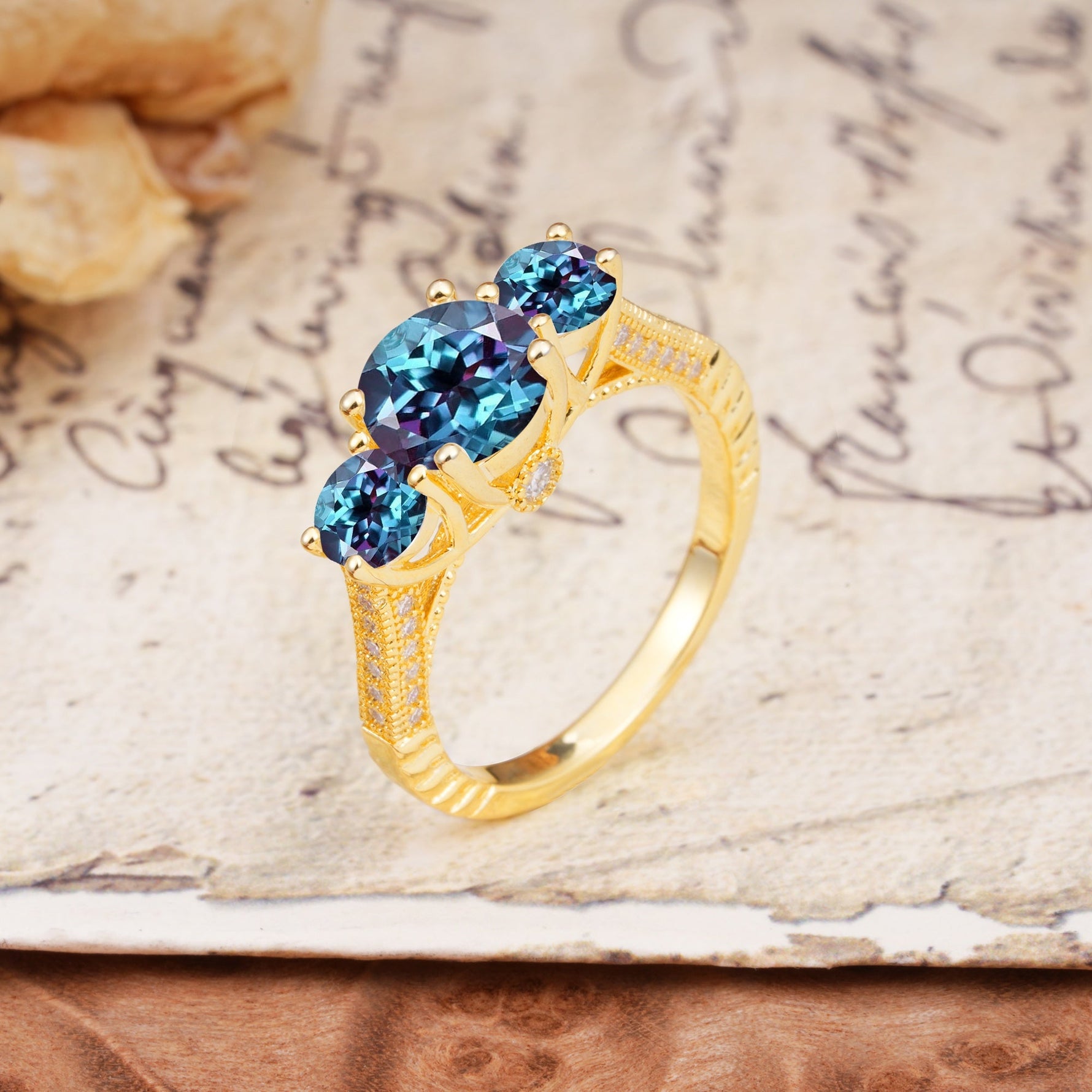 Vintage Mixed Cut Alexandrite Eternity Wedding Band - Additional view