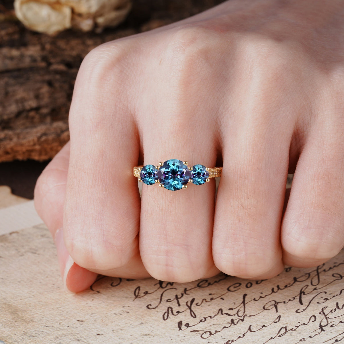 Vintage Mixed Cut Alexandrite Eternity Wedding Band - Additional view