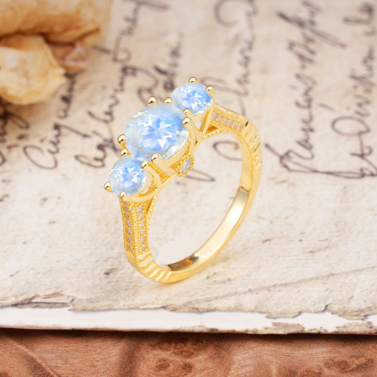 Vintage Mixed Cut Moonstone Eternity Wedding Band - Additional view