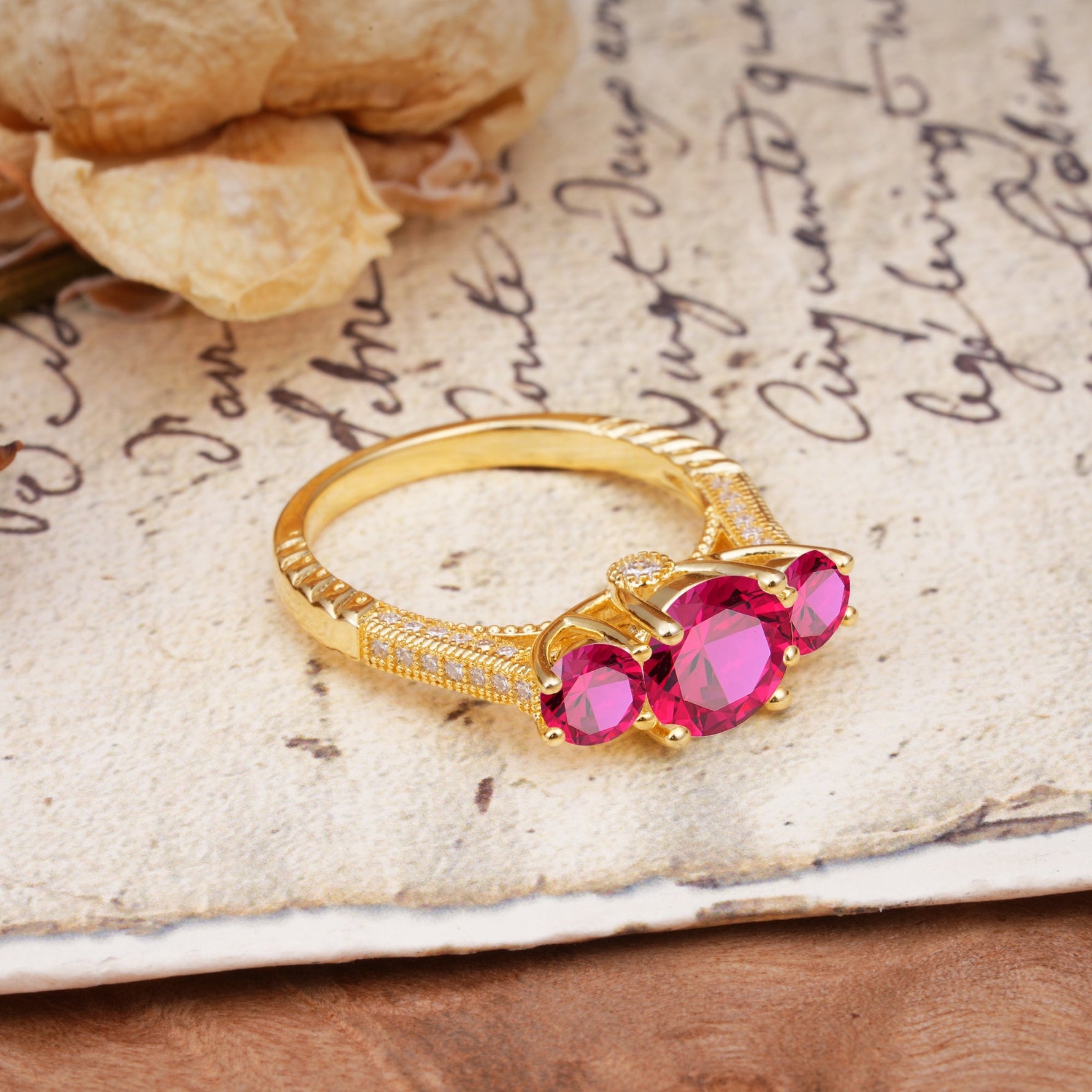 Vintage Mixed Cut Ruby Eternity Wedding Band - Additional view