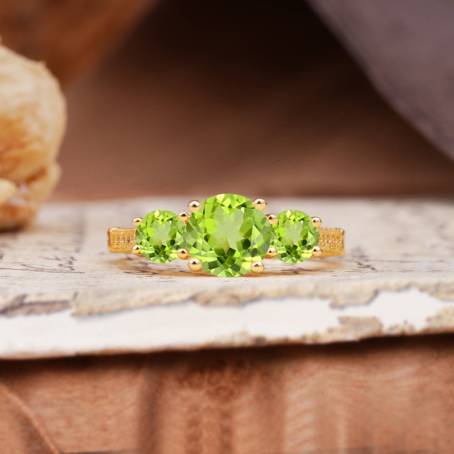 Vintage Mixed Cut Peridot Eternity Wedding Band - Additional view