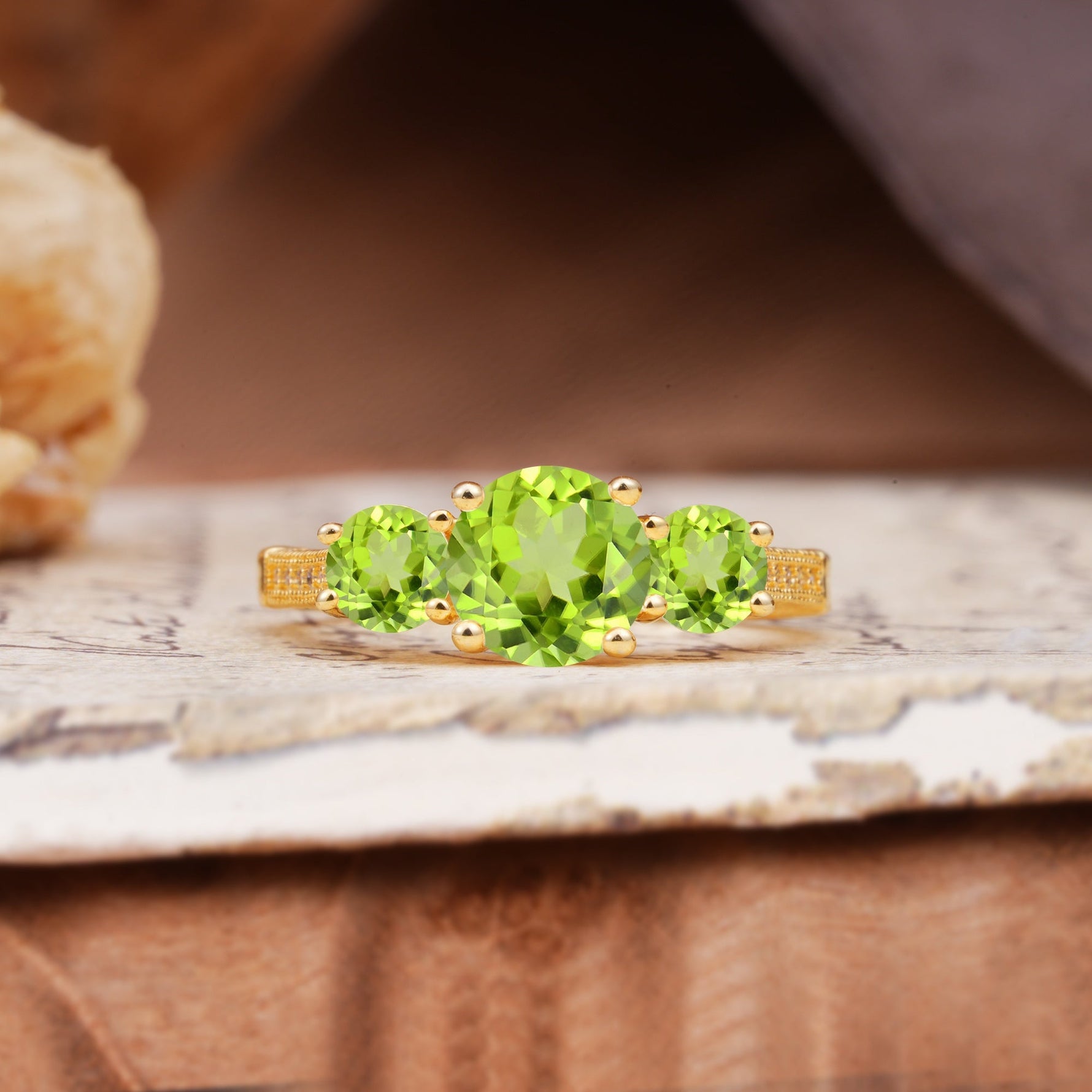 Vintage Mixed Cut Peridot Eternity Wedding Band - Additional view