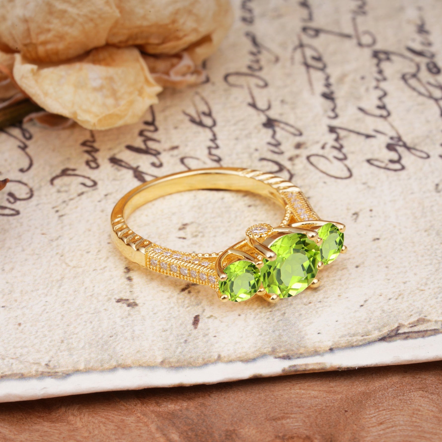 Vintage Mixed Cut Peridot Eternity Wedding Band - Additional view