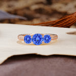 Classic Simplicity 4-Prong Round Cut Sapphire Three Stones Wedding Ring - Additional view