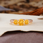 Classic Simplicity 4-Prong Round Cut Citrine Three Stones Wedding Ring - Additional view