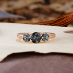 Classic Simplicity 4-Prong Round Cut Black Rutilated Quartz Three Stones Wedding Ring - Additional view