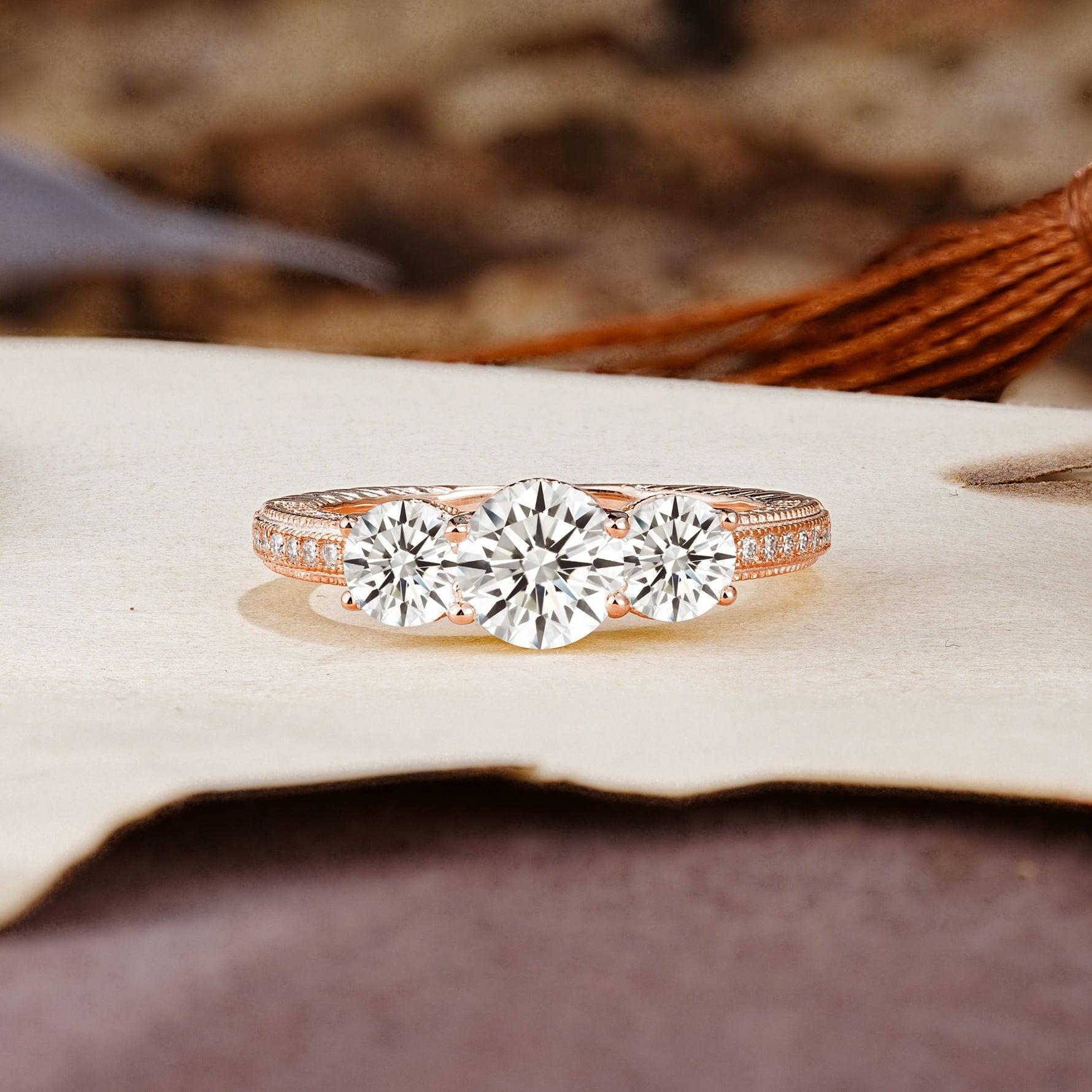 Classic Simplicity 4-Prong Round Cut Lab Diamond Three Stones Wedding Ring - Additional view