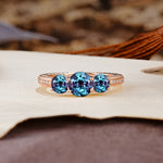 Classic Simplicity 4-Prong Round Cut Alexandrite Three Stones Wedding Ring - Additional view