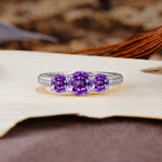 Classic Simplicity 4-Prong Round Cut Amethyst Three Stones Wedding Ring - Additional view