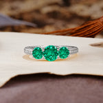 Classic Simplicity 4-Prong Round Cut Emerald Three Stones Wedding Ring - Additional view