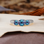 Classic Simplicity 4-Prong Round Cut Alexandrite Three Stones Wedding Ring - Additional view