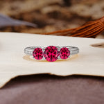 Classic Simplicity 4-Prong Round Cut Ruby Three Stones Wedding Ring - Additional view