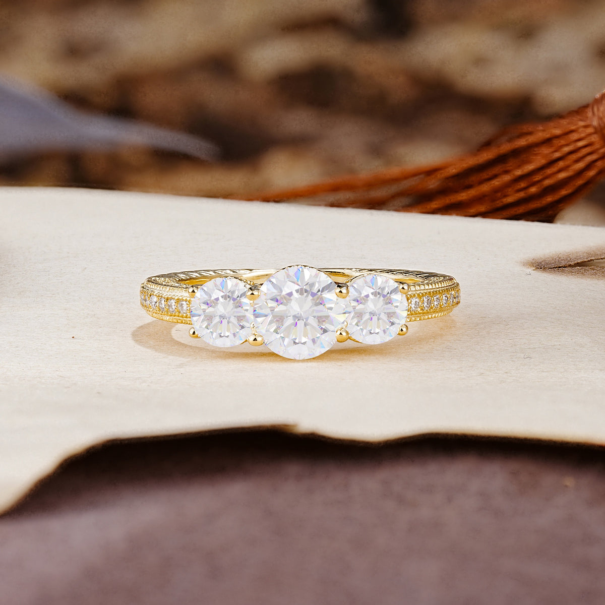 Classic Simplicity 4-Prong Round Cut Moissanite Three Stones Wedding Ring - Additional view