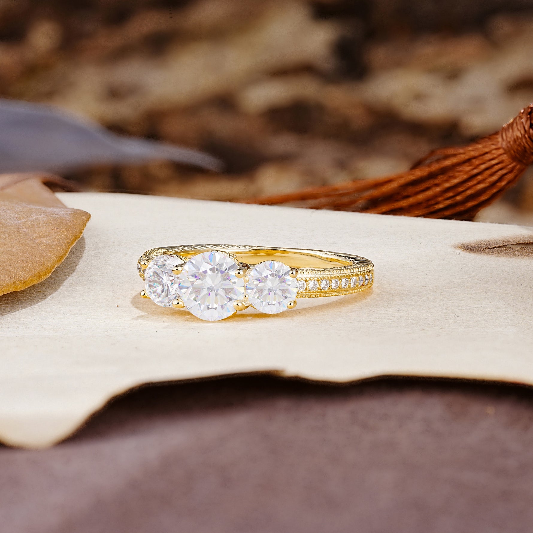 Classic Simplicity 4-Prong Round Cut Moissanite Three Stones Wedding Ring - Additional view