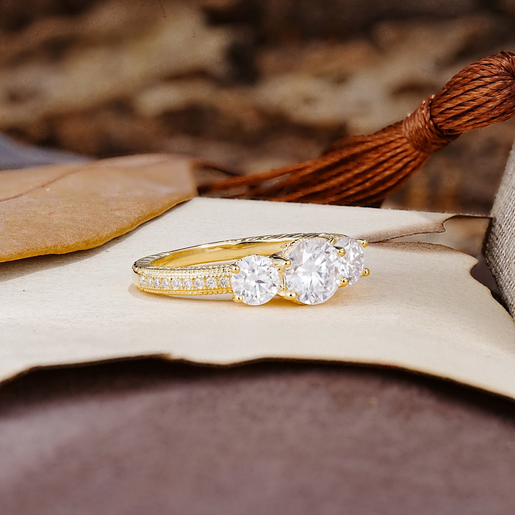 Classic Simplicity 4-Prong Round Cut Moissanite Three Stones Wedding Ring - Additional view