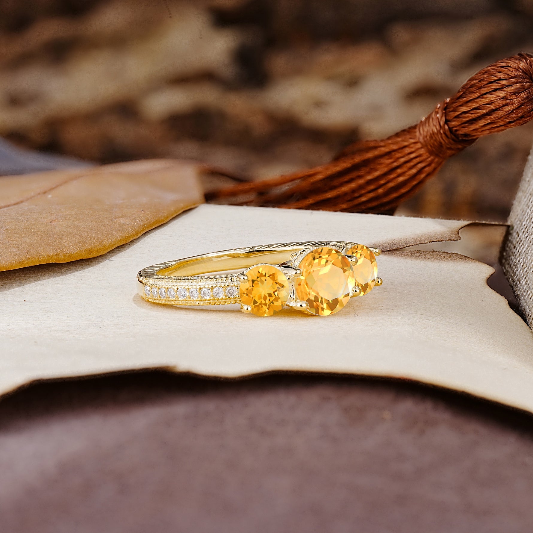 Classic Simplicity 4-Prong Round Cut Citrine Three Stones Wedding Ring - Additional view