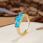 Classic Simplicity 4-Prong Round Cut Turquoise Three Stones Wedding Ring - Additional view