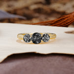 Classic Simplicity 4-Prong Round Cut Black Rutilated Quartz Three Stones Wedding Ring - Additional view