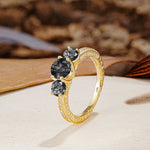 Classic Simplicity 4-Prong Round Cut Black Rutilated Quartz Three Stones Wedding Ring - Additional view