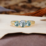 Classic Simplicity 4-Prong Round Cut Moss Agate Three Stones Wedding Ring - Additional view
