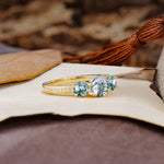 Classic Simplicity 4-Prong Round Cut Moss Agate Three Stones Wedding Ring - Additional view