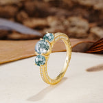 Classic Simplicity 4-Prong Round Cut Moss Agate Three Stones Wedding Ring - Additional view