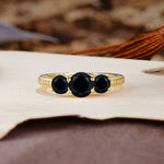 Classic Simplicity 4-Prong Round Cut Black Onyx Three Stones Wedding Ring - Additional view