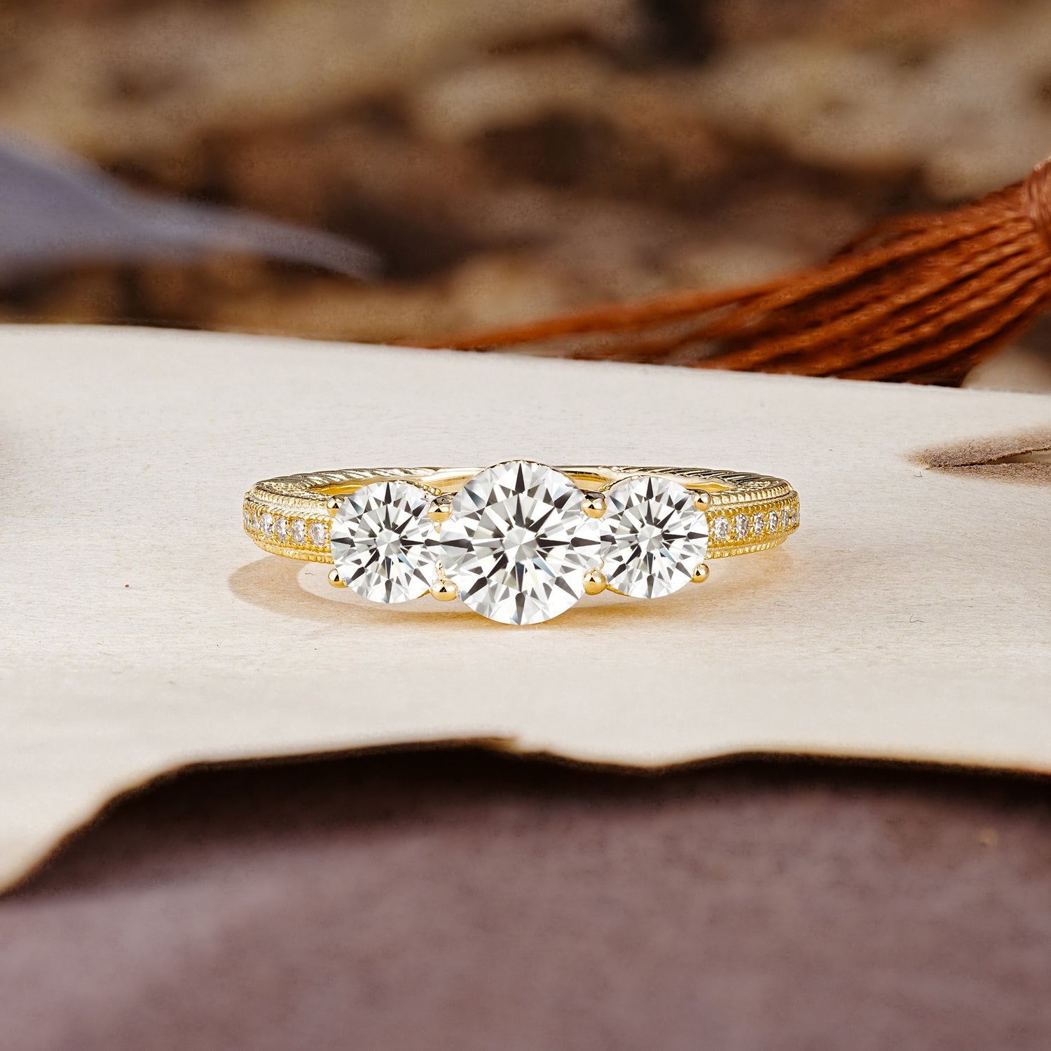 Classic Simplicity 4-Prong Round Cut Lab Diamond Three Stones Wedding Ring - Additional view