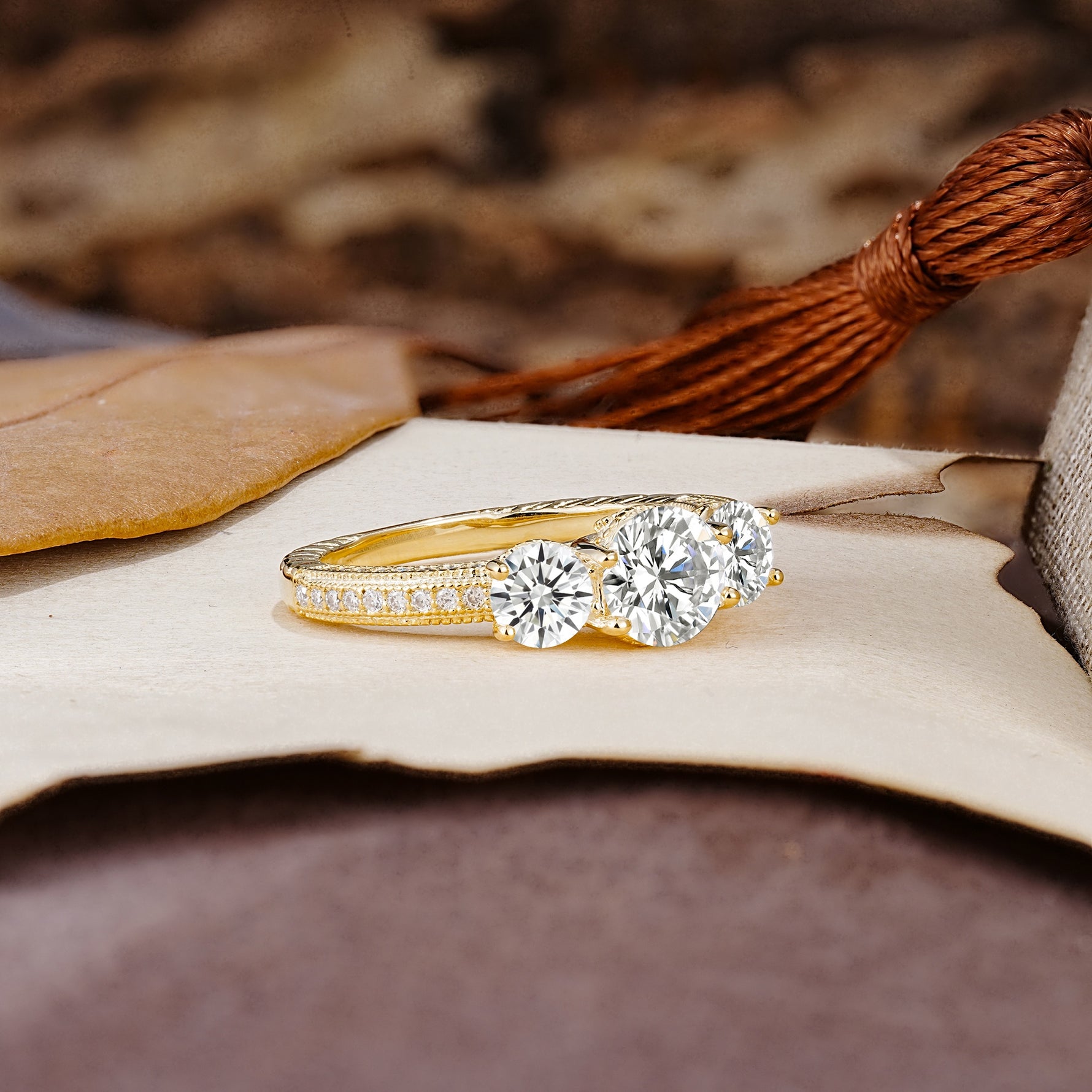 Classic Simplicity 4-Prong Round Cut Lab Diamond Three Stones Wedding Ring - Additional view