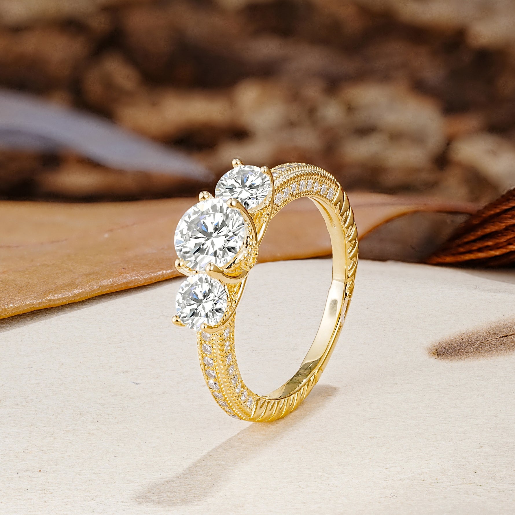 Classic Simplicity 4-Prong Round Cut Lab Diamond Three Stones Wedding Ring - Additional view