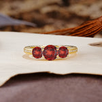 Classic Simplicity 4-Prong Round Cut Garnet Three Stones Wedding Ring - Additional view