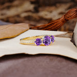 Classic Simplicity 4-Prong Round Cut Amethyst Three Stones Wedding Ring - Additional view