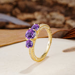 Classic Simplicity 4-Prong Round Cut Amethyst Three Stones Wedding Ring - Additional view