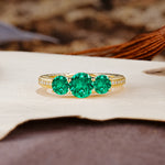 Classic Simplicity 4-Prong Round Cut Emerald Three Stones Wedding Ring - Additional view