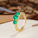 Classic Simplicity 4-Prong Round Cut Emerald Three Stones Wedding Ring - Additional view