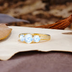 Classic Simplicity 4-Prong Round Cut Moonstone Three Stones Wedding Ring - Additional view