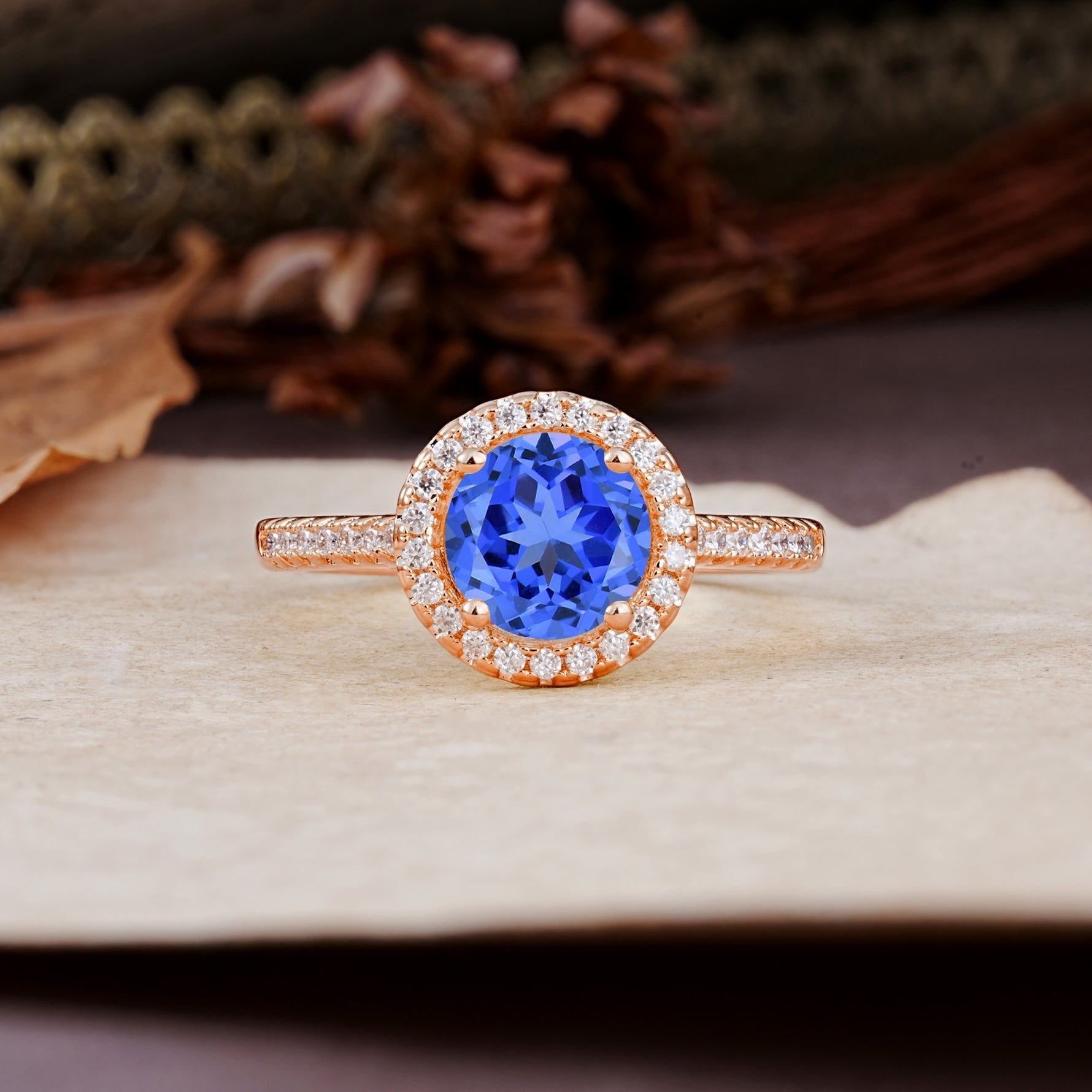 Luxurious, Vintage, and Dazzling 4-Prong Round-Cut Sapphire Engagement Ring - Additional view