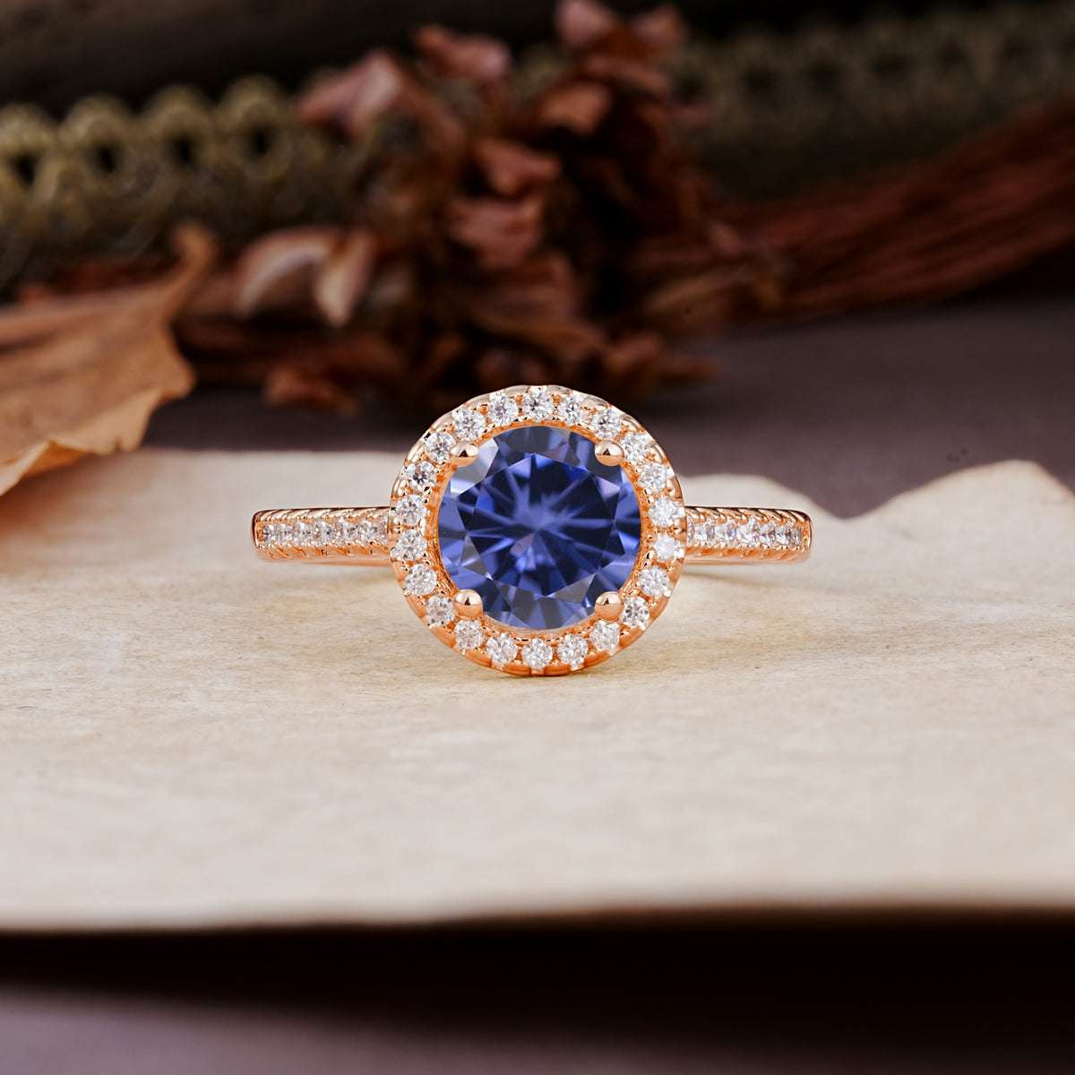 Luxurious, Vintage, and Dazzling 4-Prong Round-Cut Tanzanite Engagement Ring - Additional view