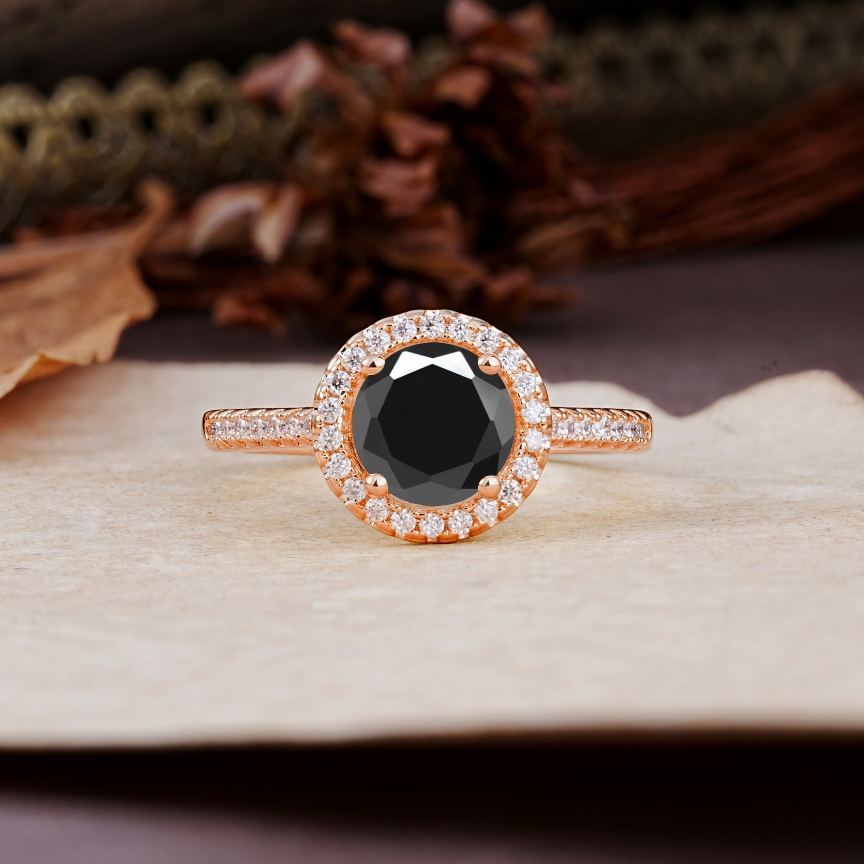 Luxurious, Vintage, and Dazzling 4-Prong Round-Cut Black Onyx Engagement Ring - Additional view