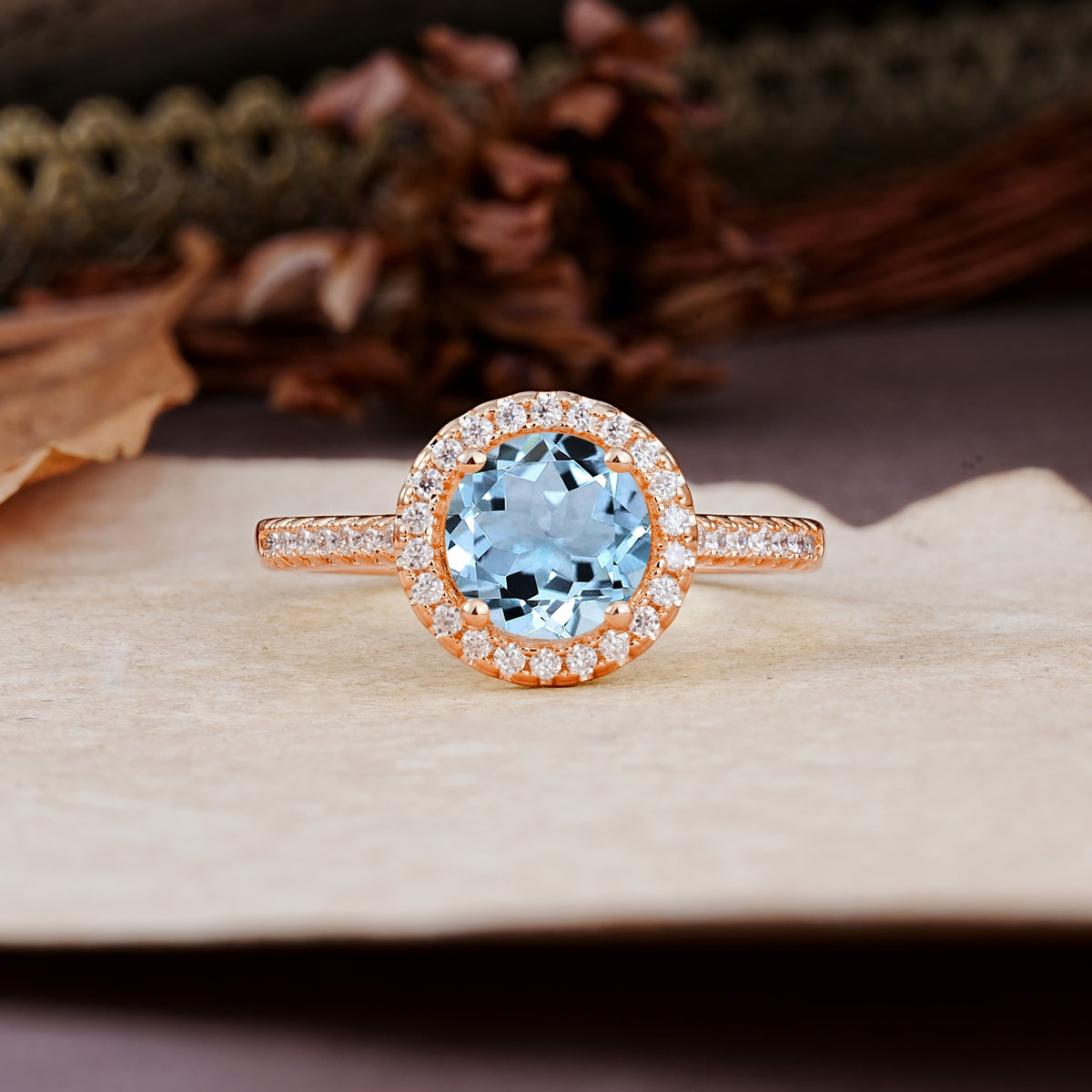 Luxurious, Vintage, and Dazzling 4-Prong Round-Cut Aquamarine Engagement Ring - Additional view